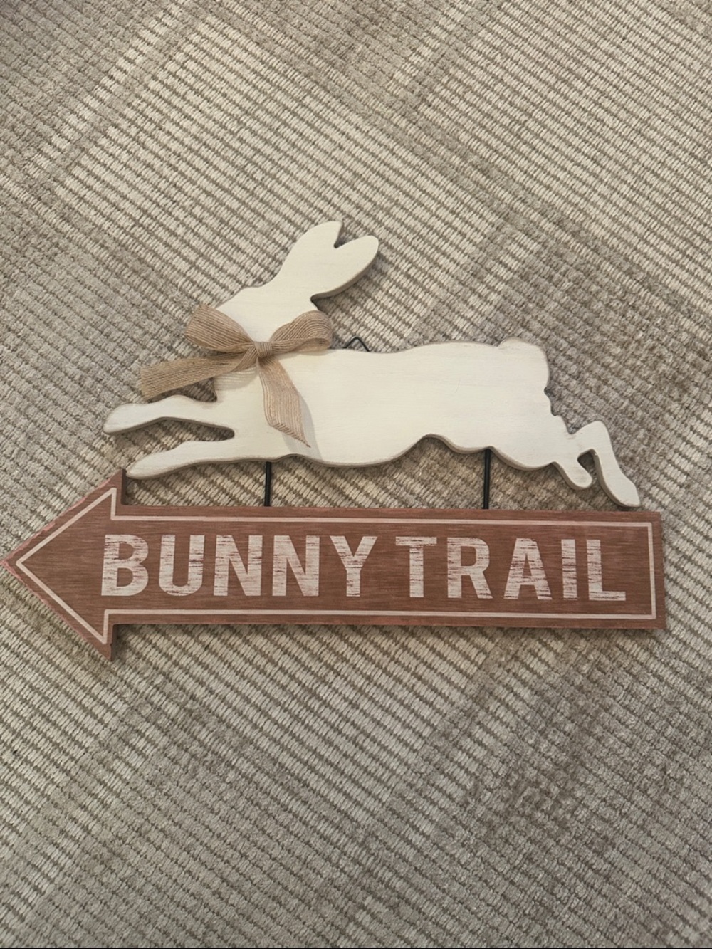 Bunny Trail Wooden Wall Sign - White Rabbit on Brown Arrow